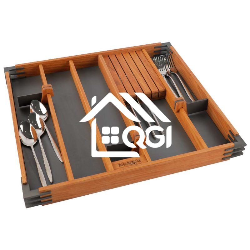 Range-Couverts En Bois Massif Acajou Et Teck - 36x30 Cm | Organiseur De Cuisine Rustique, Boîte à Couverts Ou Caisse De Rangement Déco